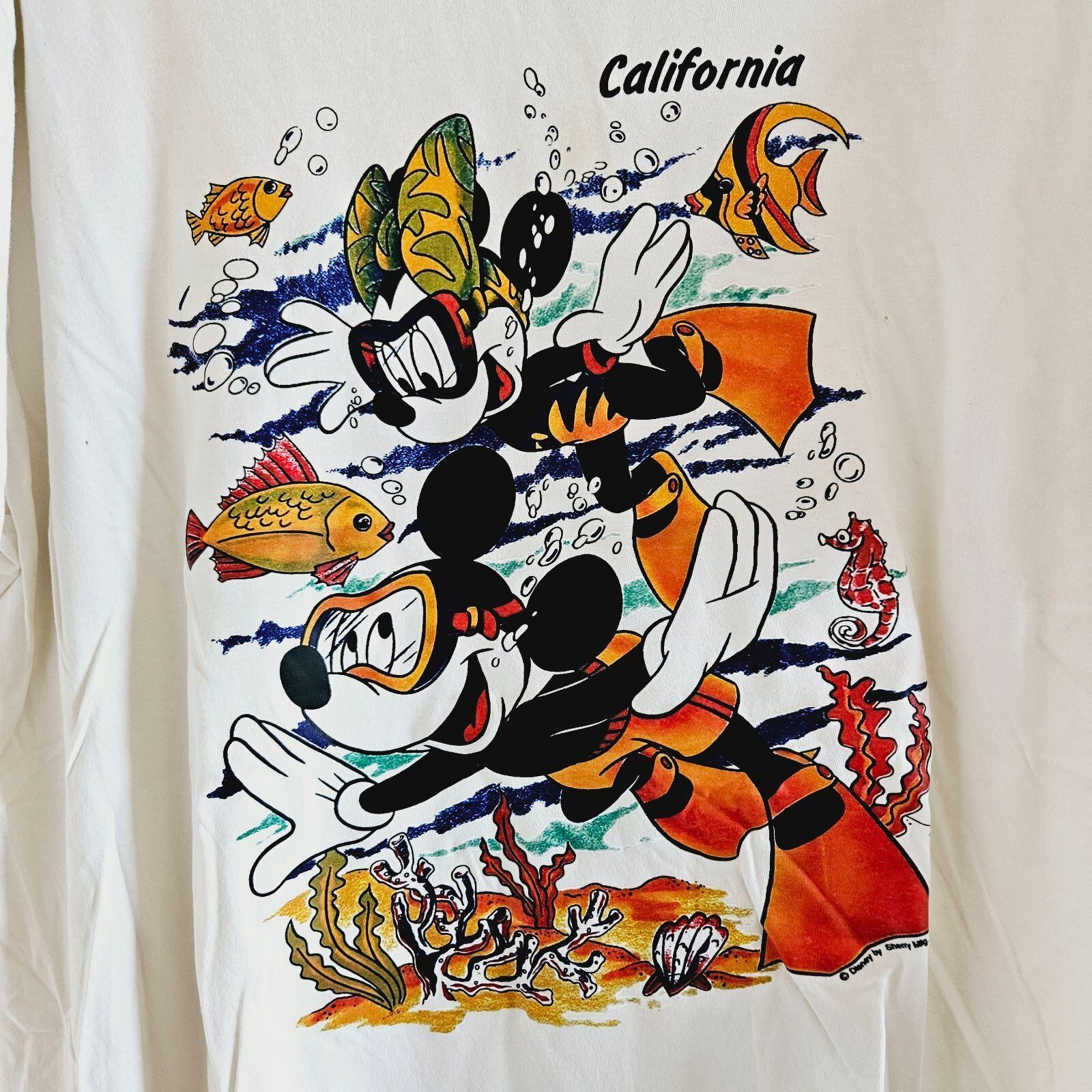 古着】ディズニー 白Tシャツ フリーサイズ ダイビング魚ミニー