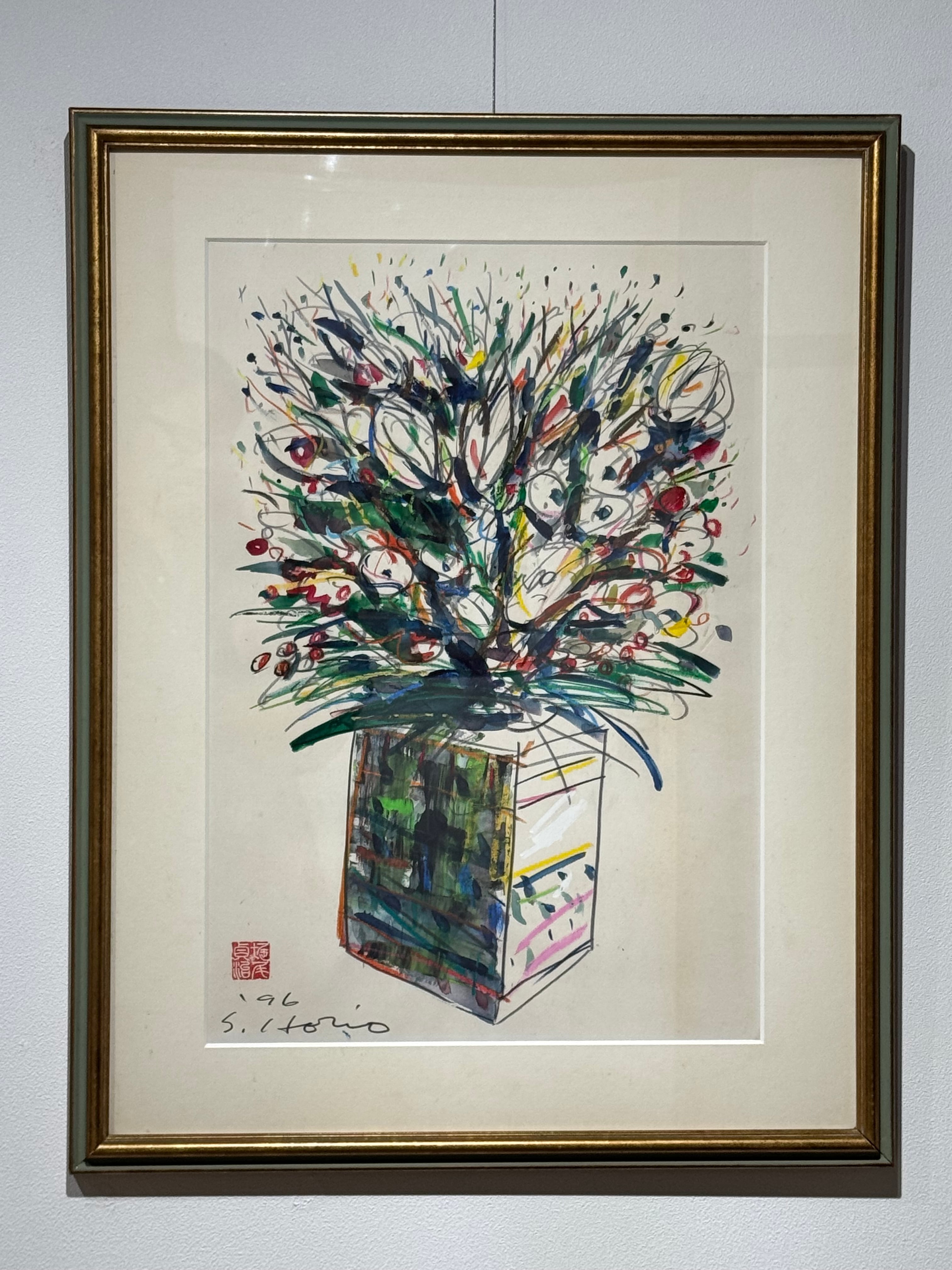 水彩風景画 木製フレーム付き 約21cm x 16cm 水彩風景画 木製フレーム