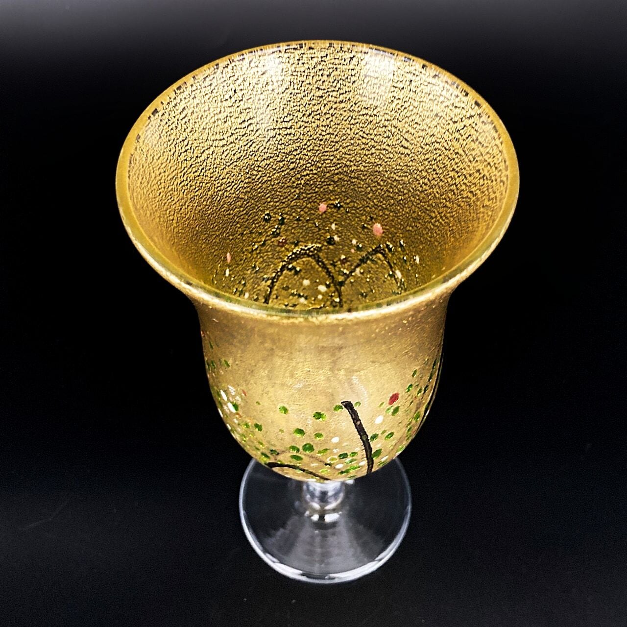 送料無料現代ガラス芸術界の巨匠『黒木国昭』作金彩象嵌ガラス花器『光琳