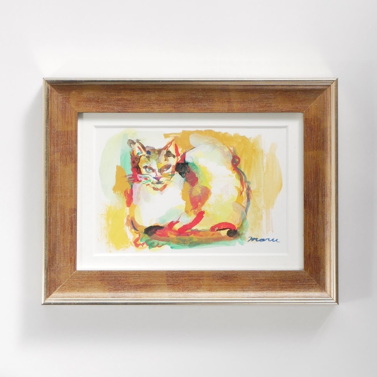 T】猫 アクリル画 A4サイズ額装付き BAEZ3 送料無料 「猫の絵no.67」