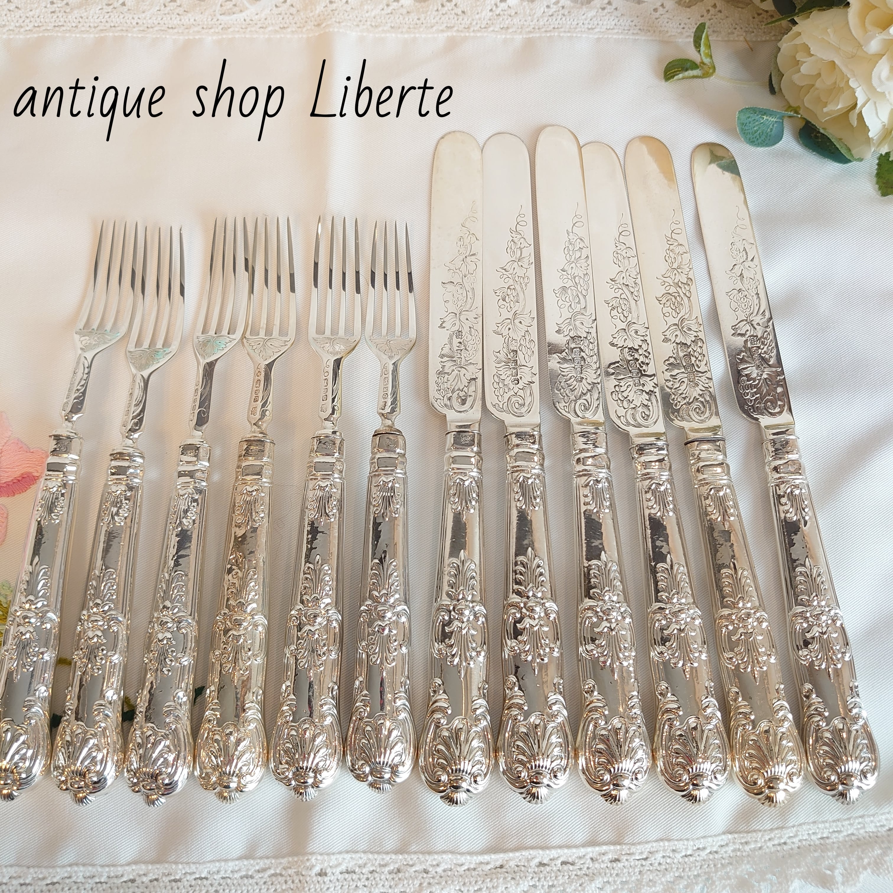 イギリス製 クイーンズパターン 純銀カトラリーセット | アンティーク