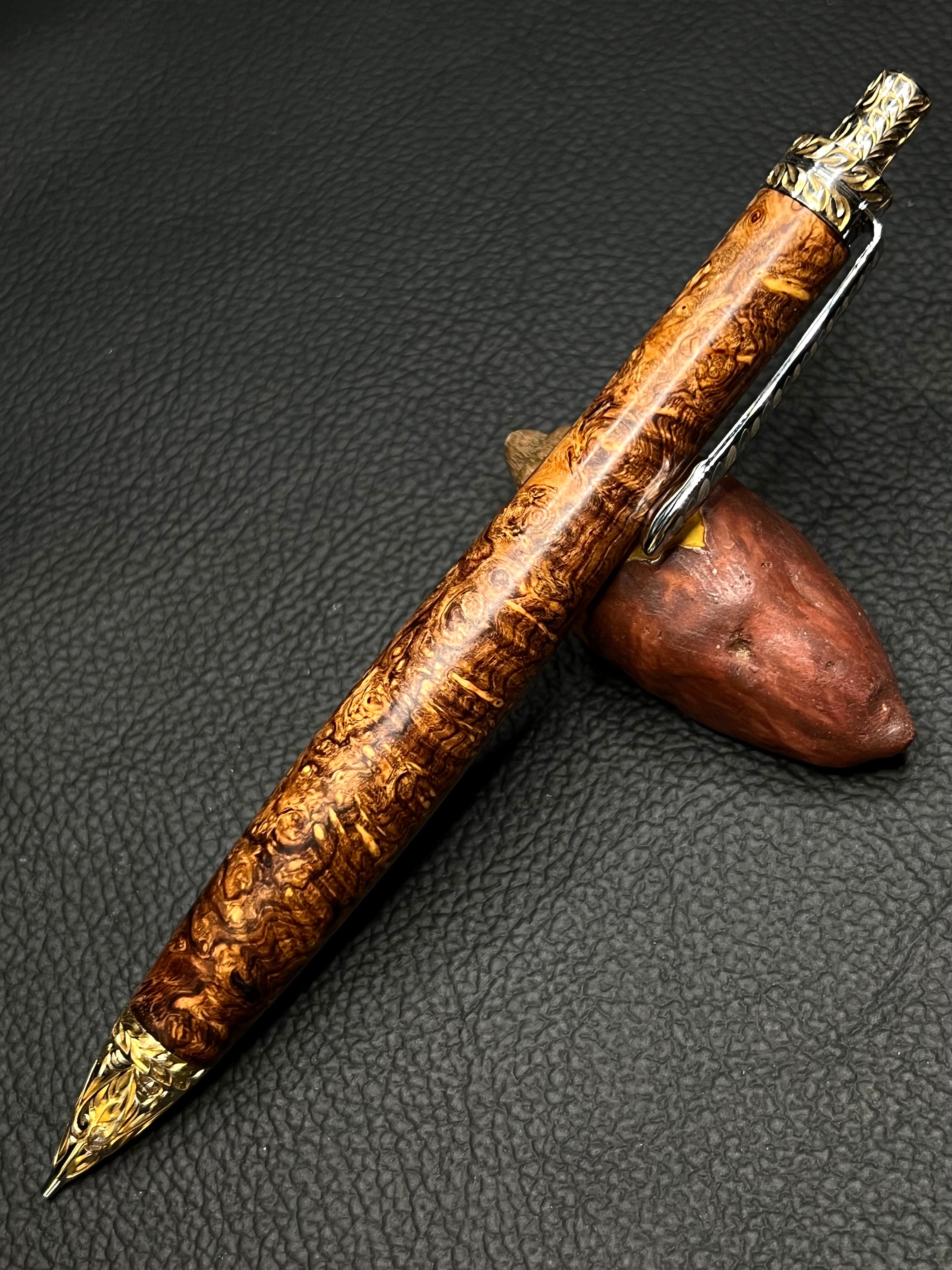 2 ゴールデンローズウッド瘤 極上杢 彫金金具 シャープペンシル