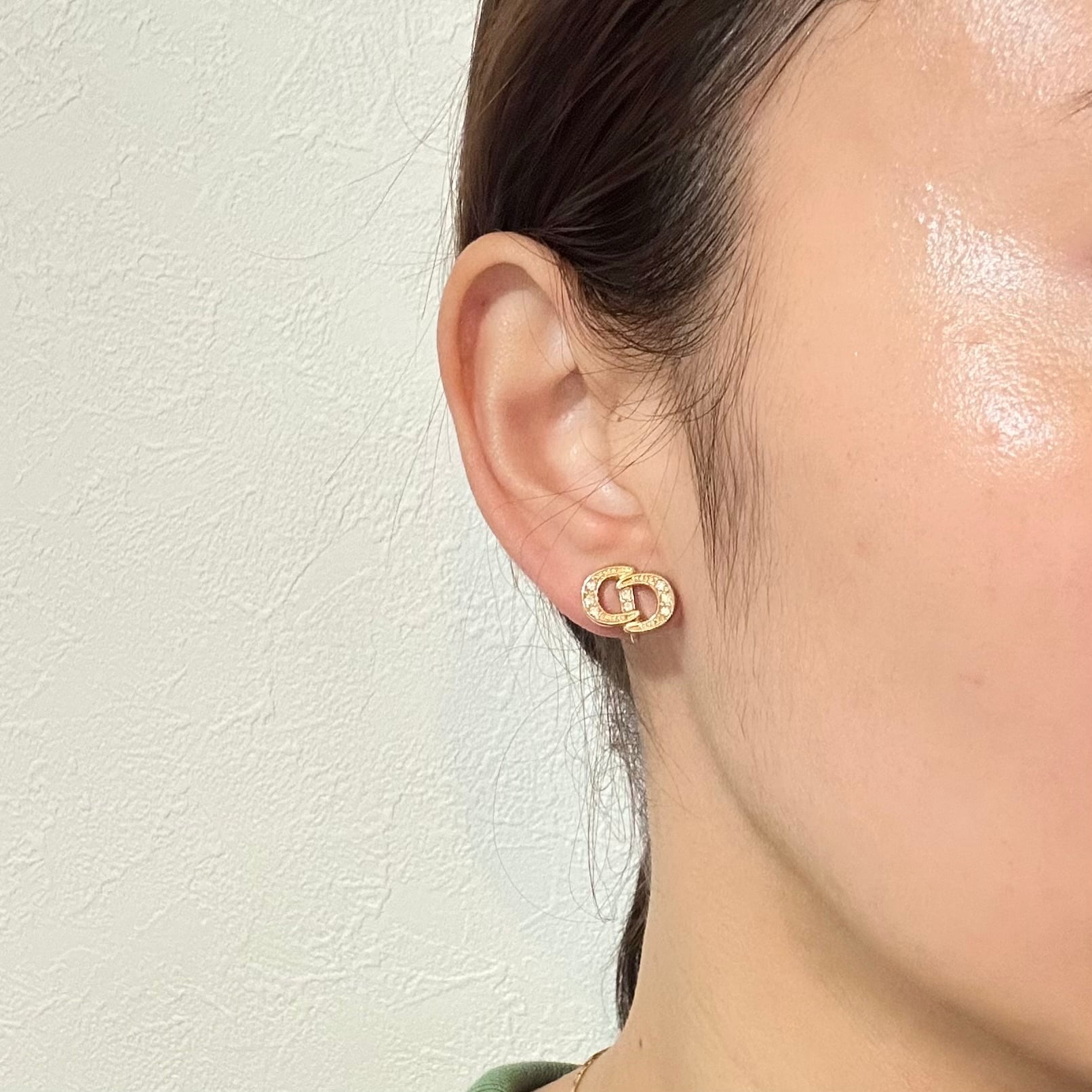 E6131】Christian Dior CD logo rhinestone earrings/クリスチャン