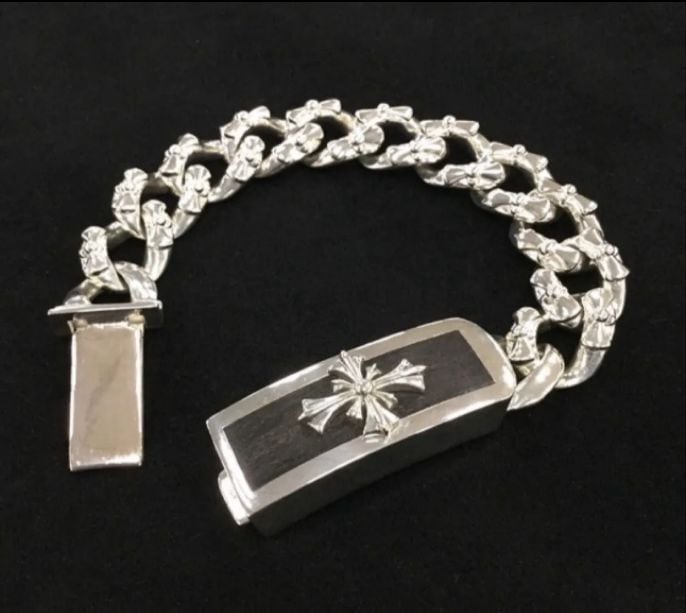 CHROME HEARTS クロムハーツ PJ Wood Silver Chain Cross Bracelet