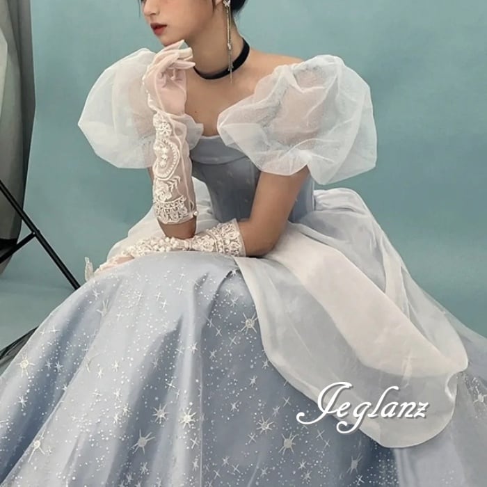 パーティ ウエディングドレス カラードレス ベアトップ 編み上げ 姫