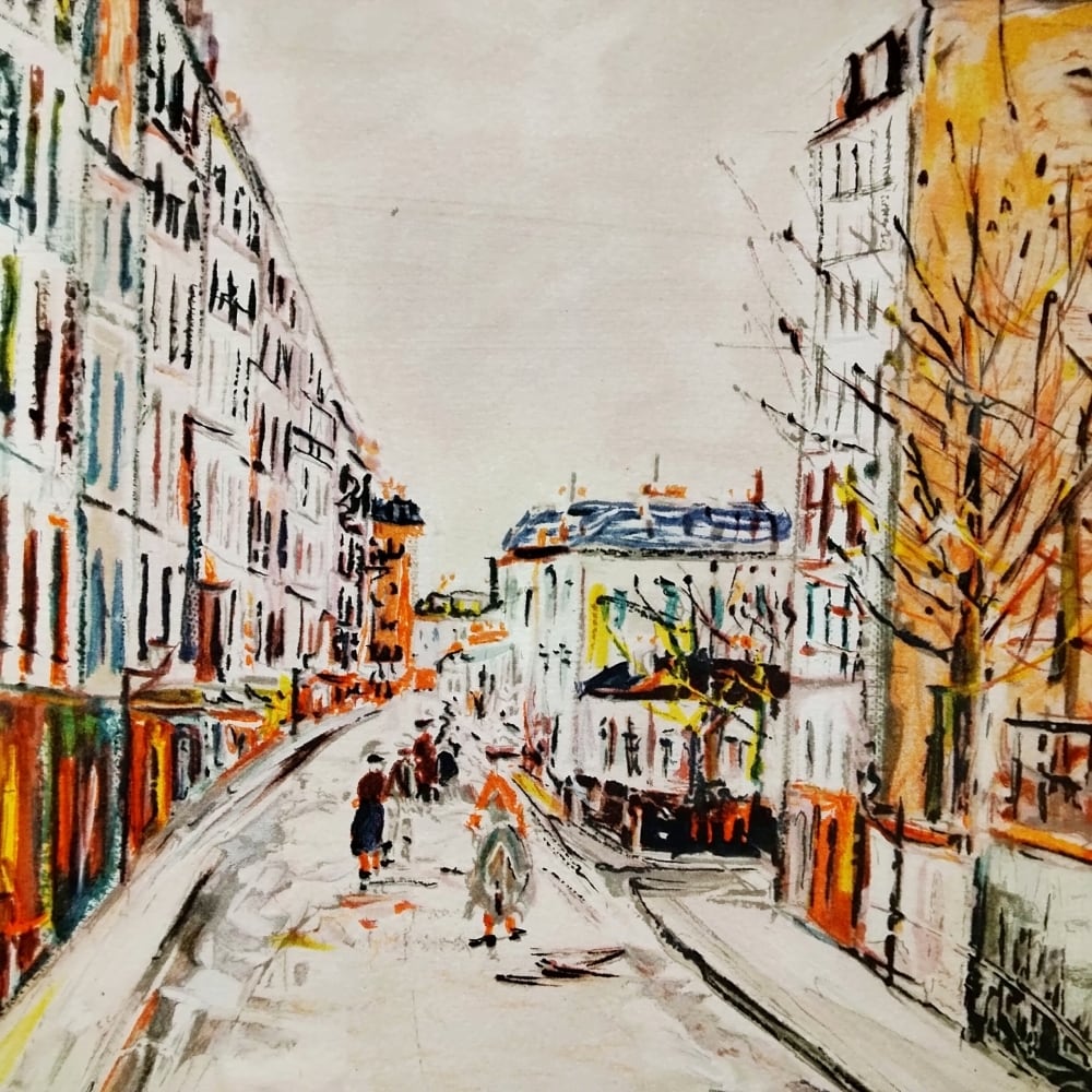 モーリス・ユトリロ「モンマルトルのカフェ」リトグラフ モーリス