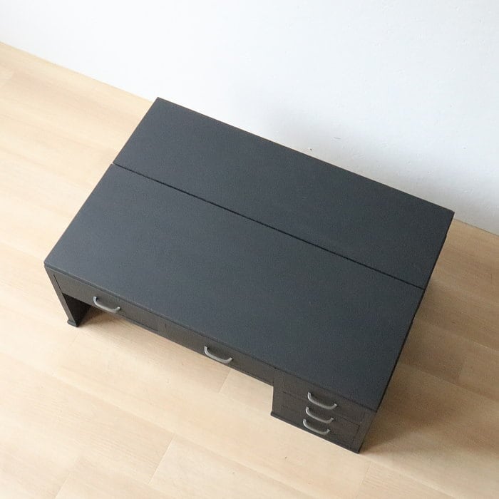 アンティーク ロクロ脚 引き出し付き ブラック 無垢材 文机 古家具 黒色