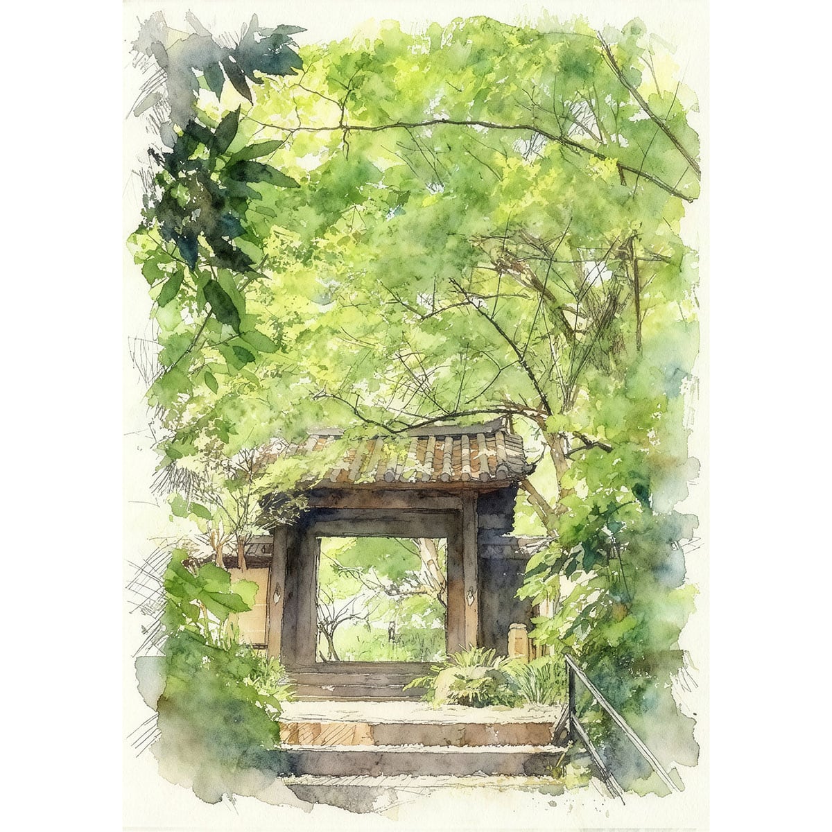 油絵風景画 風景画 新緑 油彩 画家painterTMK本人出品 春風景画 油絵