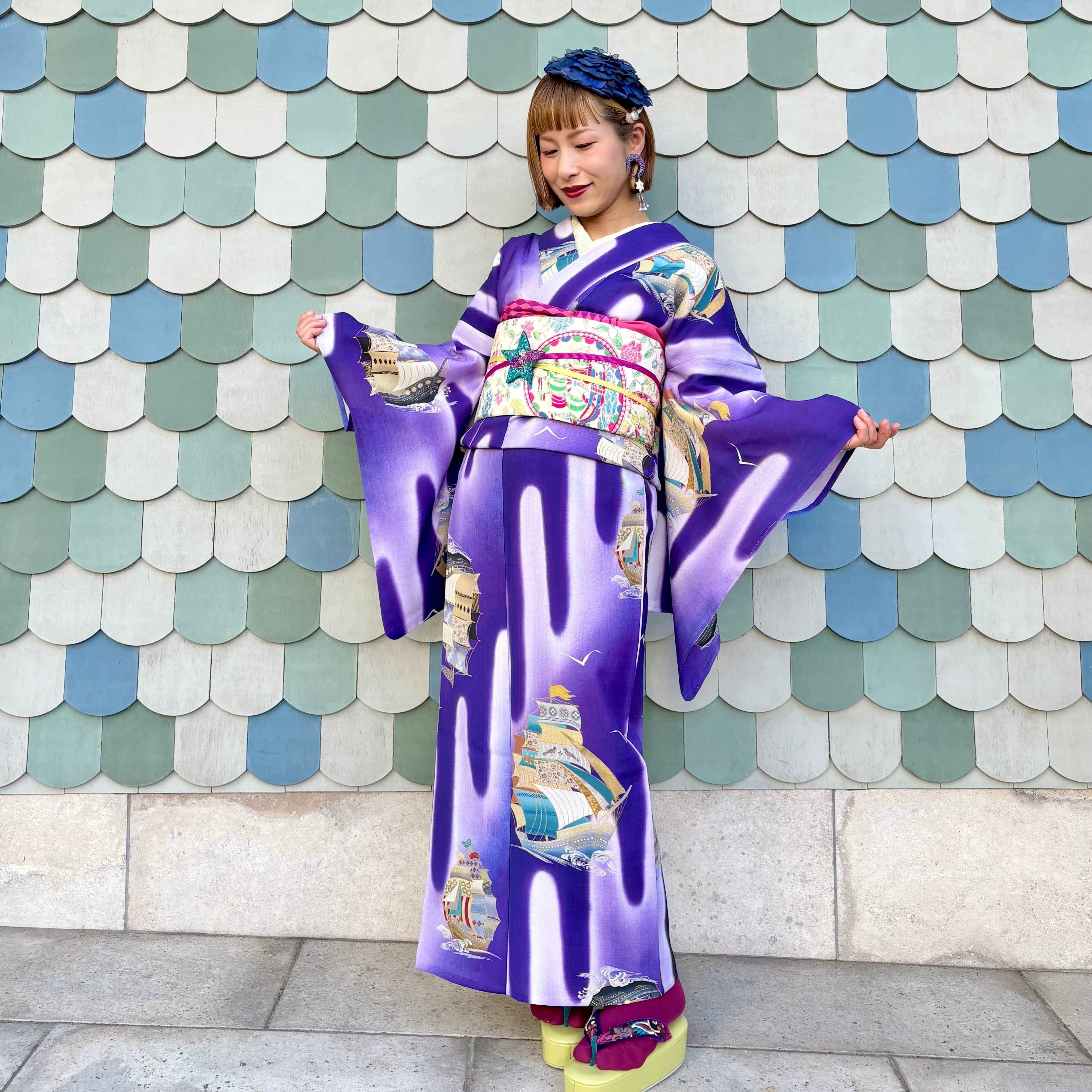 なみふね＊2025新作 オリジナル着物 セオα 単衣 夏着物 浴衣 帆船 舟