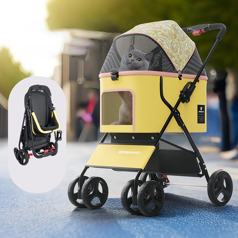 一体化ペットカート 折りたたみ式 中〜小型犬猫対応・4輪・自立