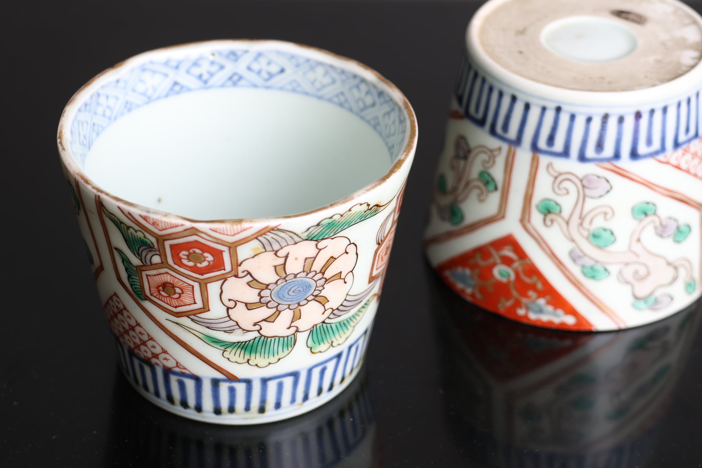 ◇栄◇古伊万里 色絵 窓絵 菖蒲山水 蕎麦猪口 無傷完品 江戸