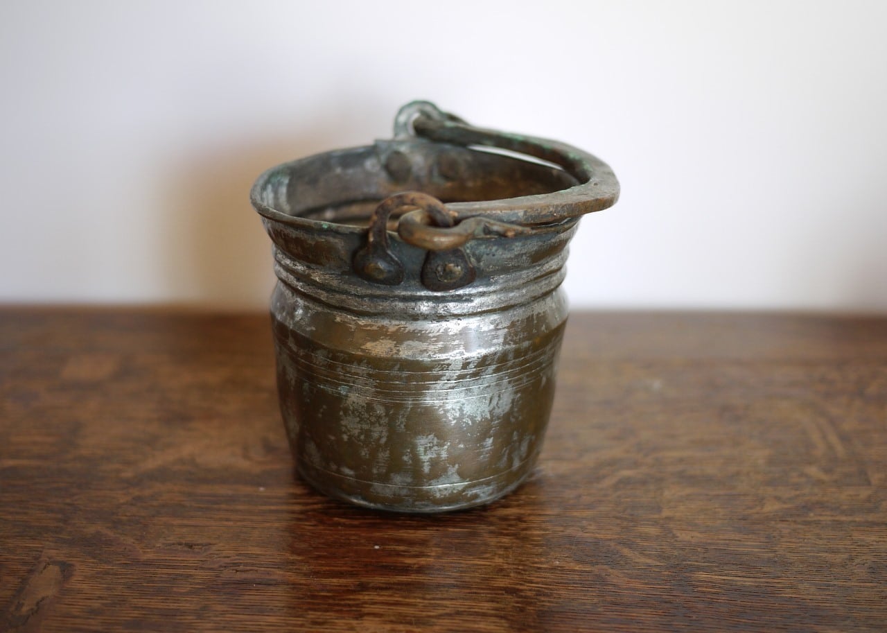 イタリア銅製バケツ☆花入れ☆物入 イタリア銅製バケツ☆ 花入れ 戦前