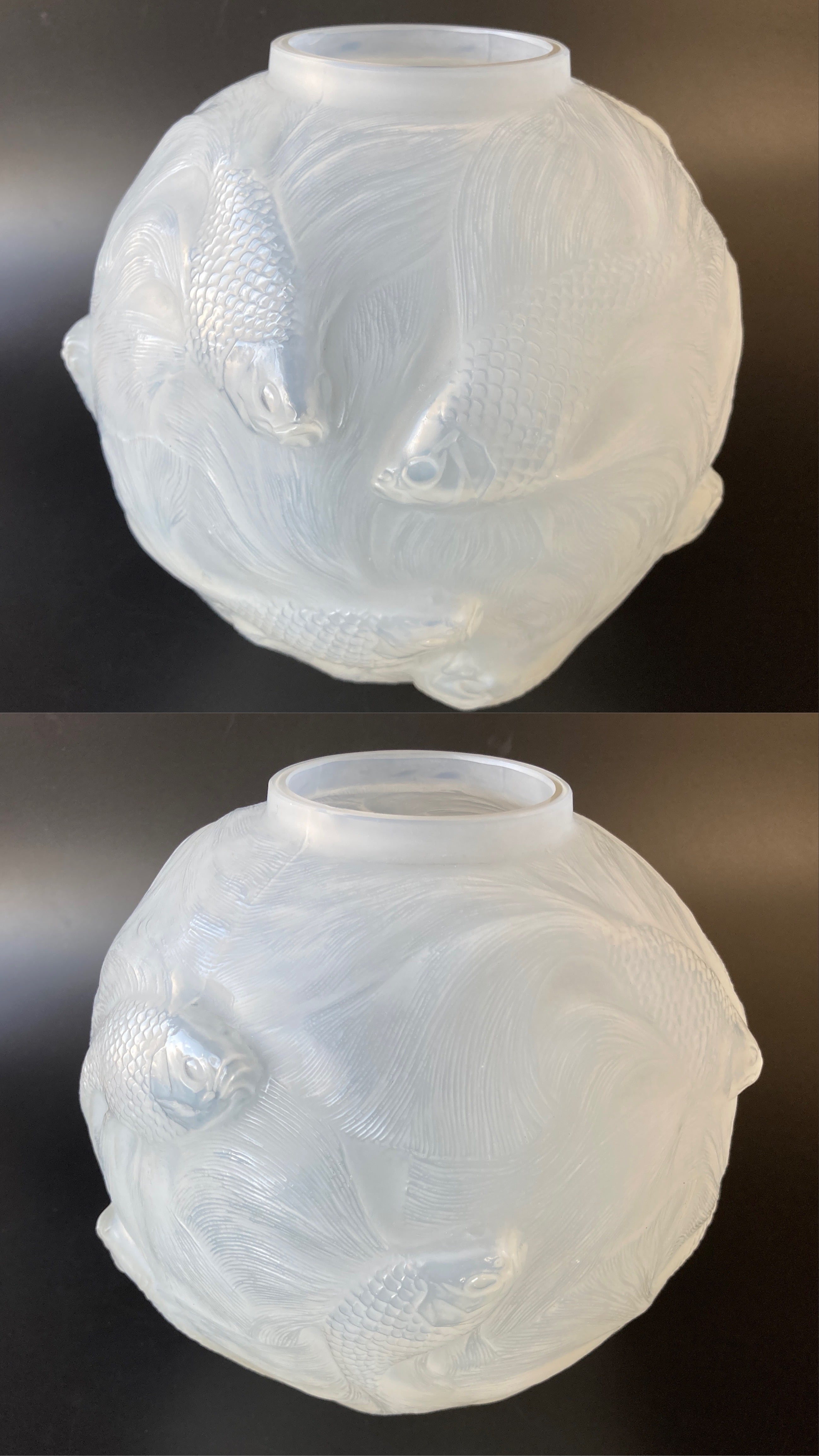 希少なアールデコ☆ルネ・ラリック カマレ 魚群文球形花瓶フロスト