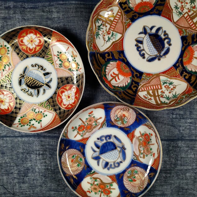 古伊万里 伊万里焼 輪華皿 色絵 金襴手 華の図 菓子皿 蔵出し