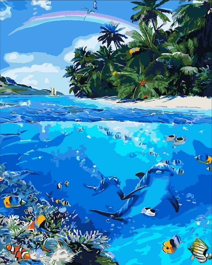 海のいきもの』アクリル絵の具で作る。数字で塗り絵 数字油絵 ナンバー