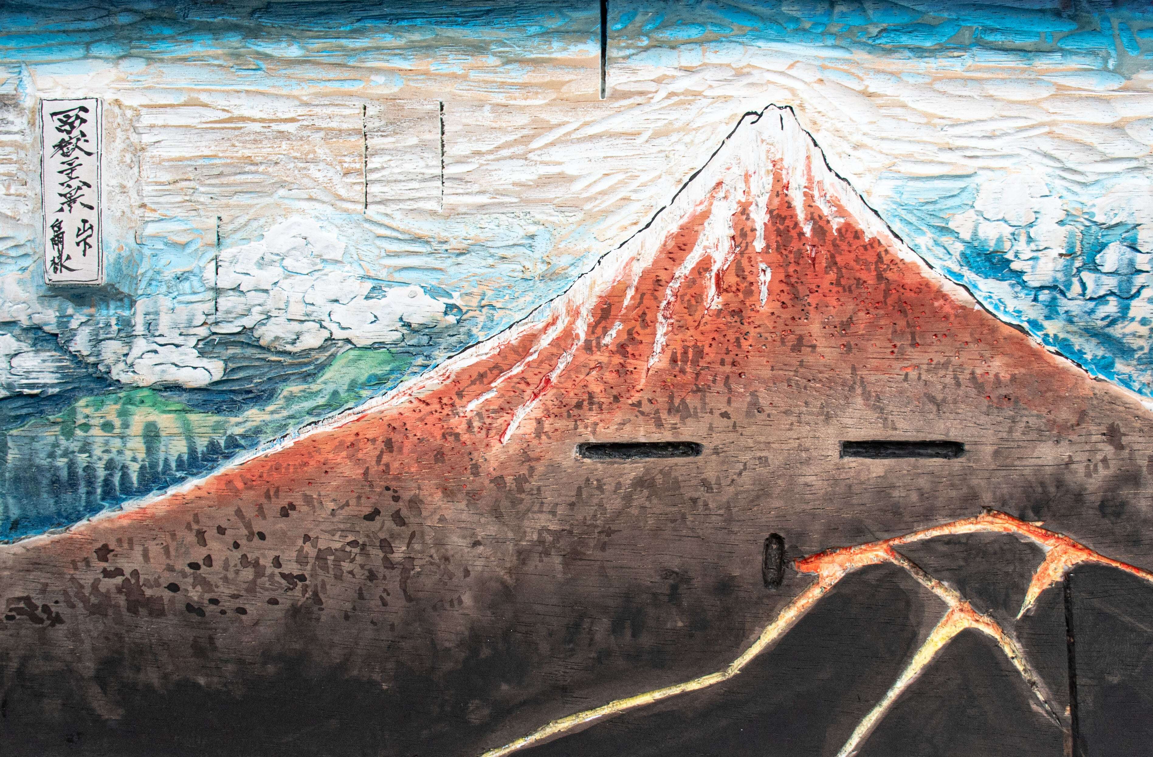 真作】絵画 水島裕 日本画10号 滝 渓谷の響き 山間の清流 箱入 U43