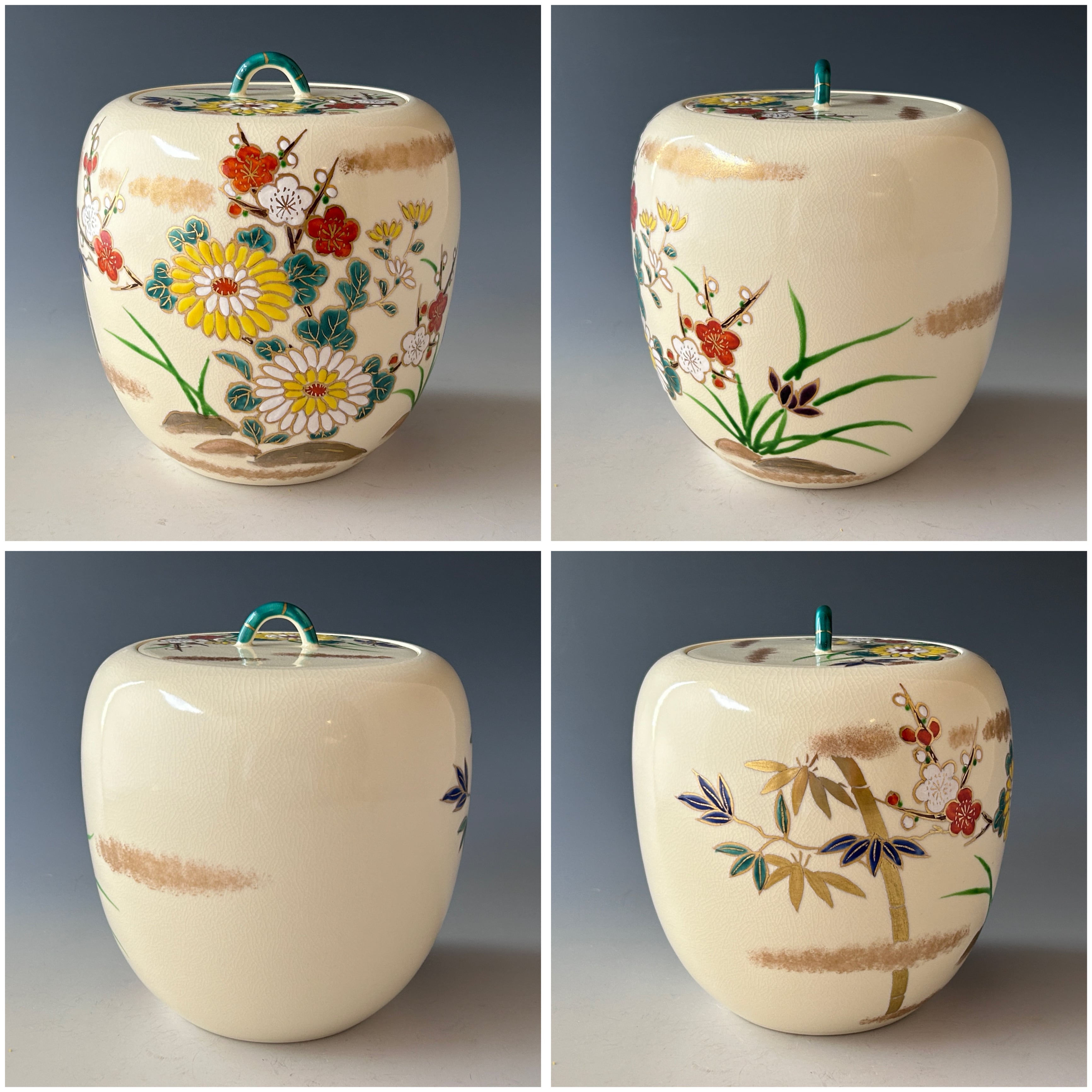 茶道具 仁清写 四君子絵 橋本紫雲 共箱 京焼 清水焼 色絵 棚 茶会 稽古