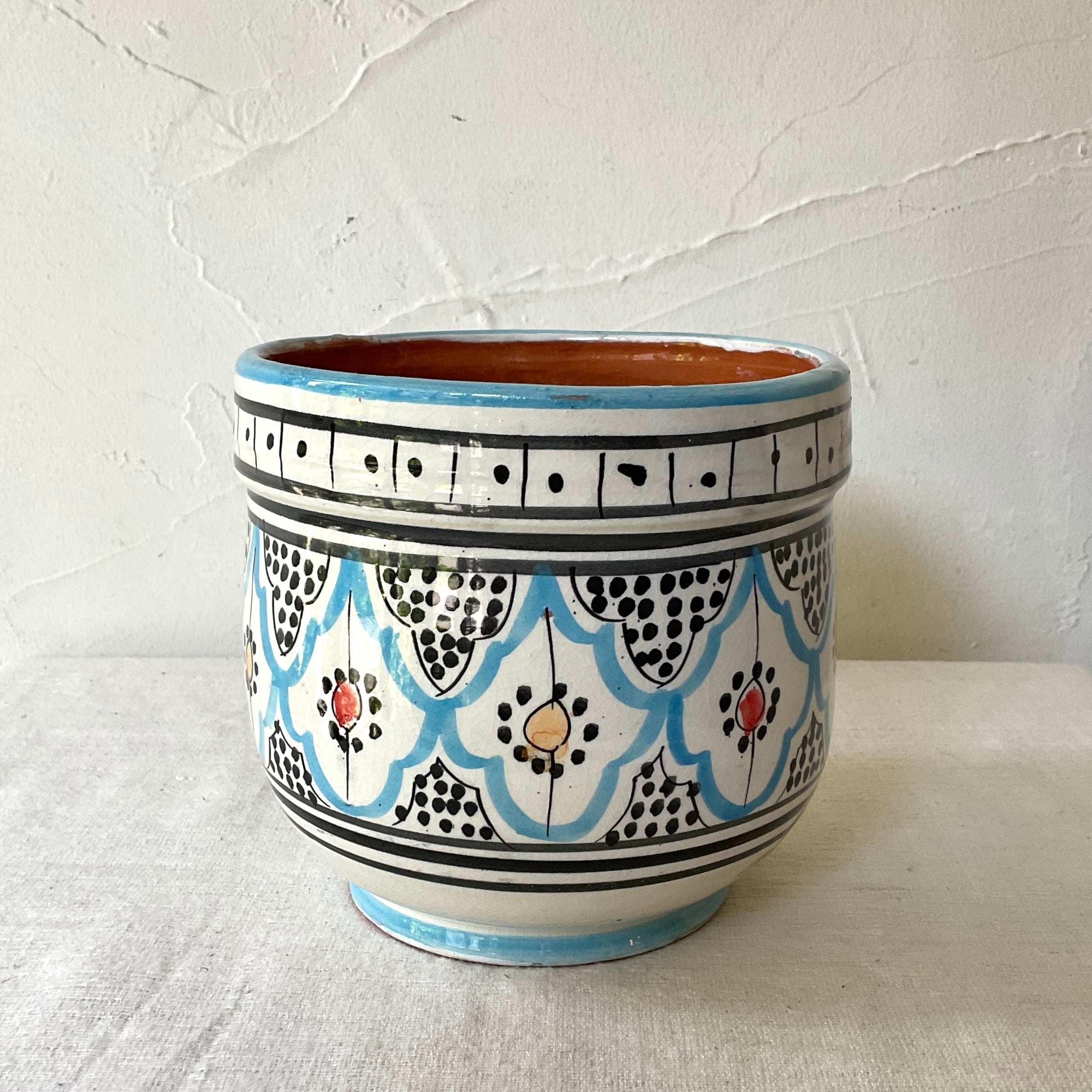 モロッコ陶器】サフィ陶器のプランター(水色・小) | 照明＆エシカル