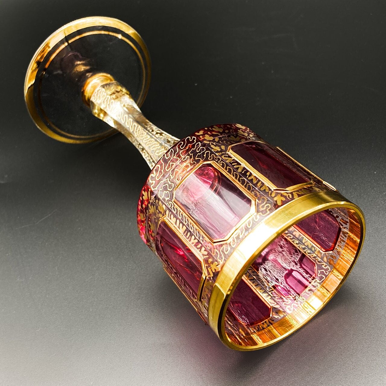 美品】ボヘミアングラス デキャンタ ワイングラス6個 レッド 金彩