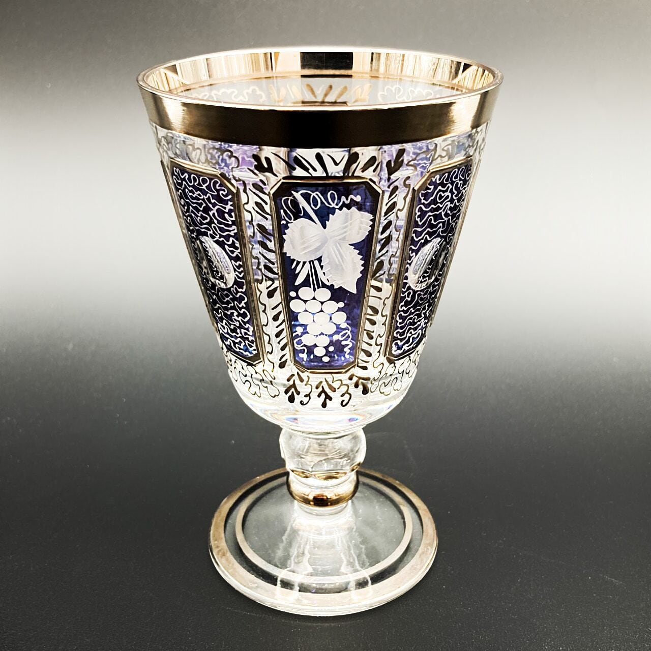 ボヘミアガラス ラスカ モドレー LASKA MODRE パネルグラス ワイン