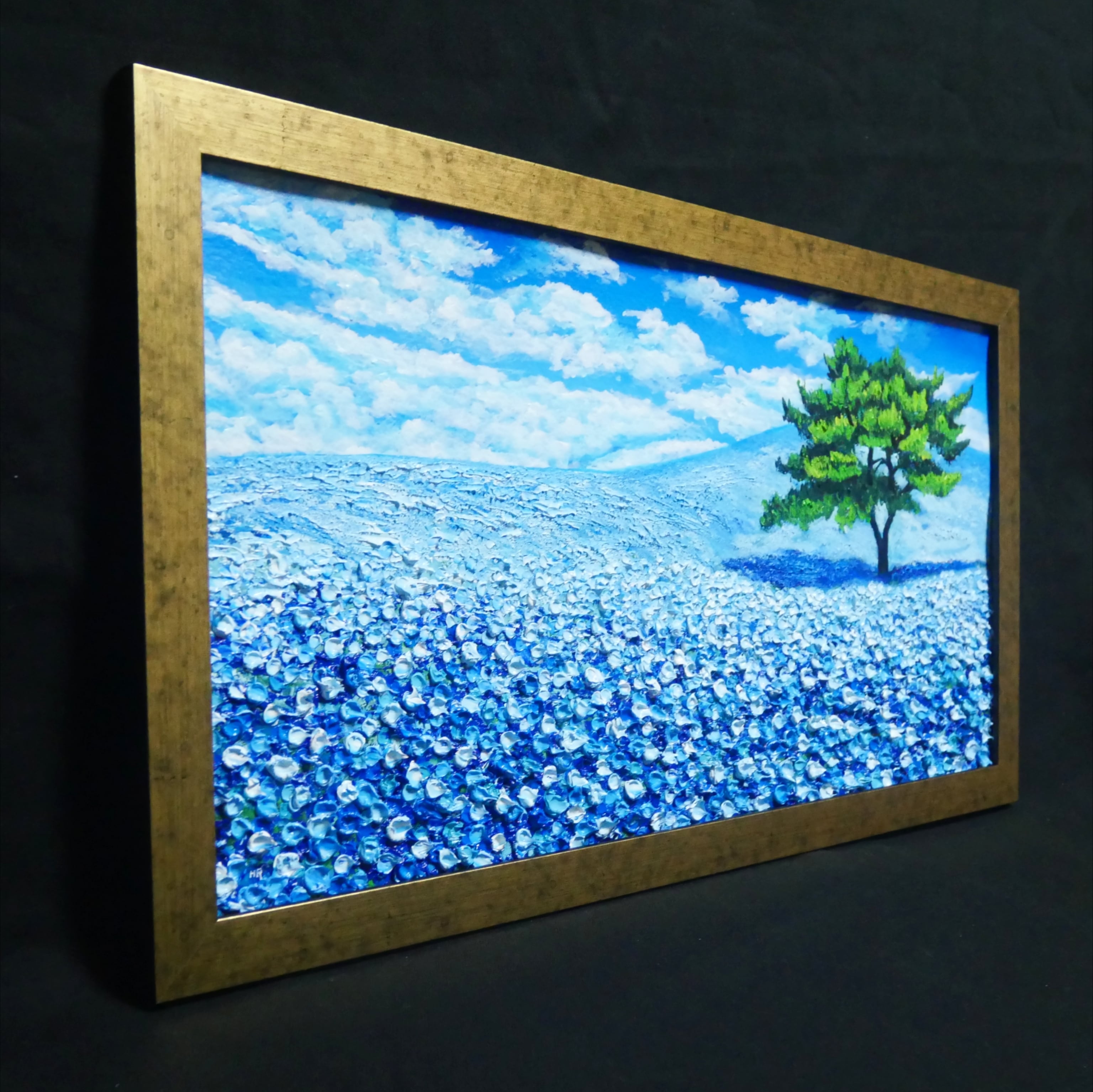 絵画】 癒しの風景画「青いネモフィラの丘」油絵 原画 | HIROSHI1990