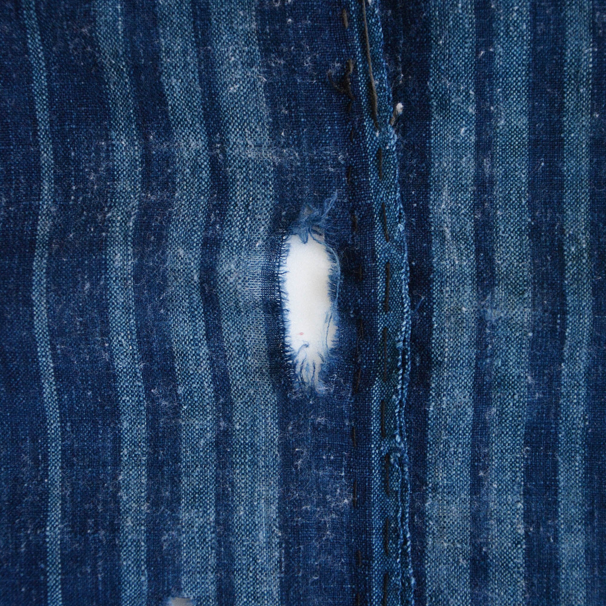 希少蔵出し布団皮6.5幅古布藍染 緑 木綿襤褸寄せ布格子縞