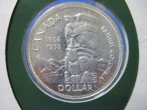 カナダ 1ドル銀貨☆1958年／極美品／ブリティッシュコロンビア州建国
