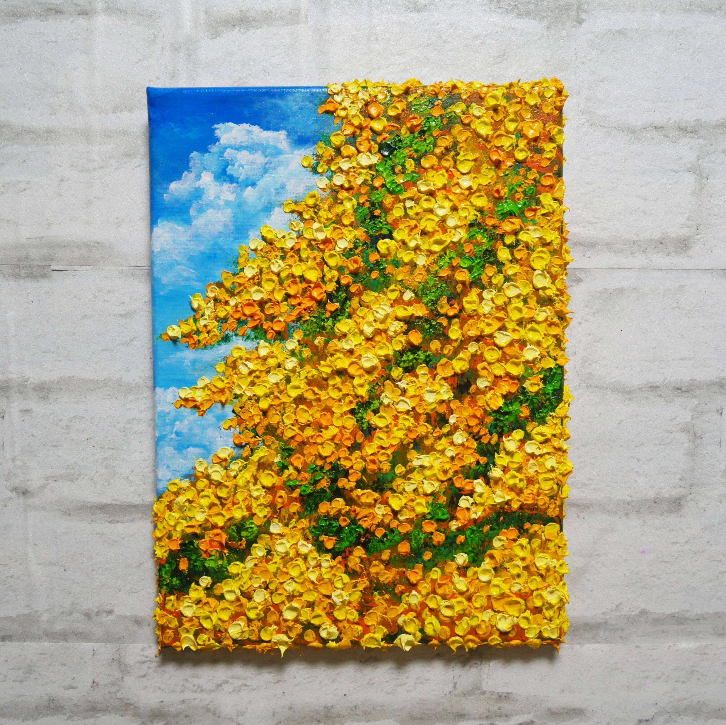 油絵 油彩 油彩画 絵 絵画【青空のミモザ】F4号 | HIROSHI1990