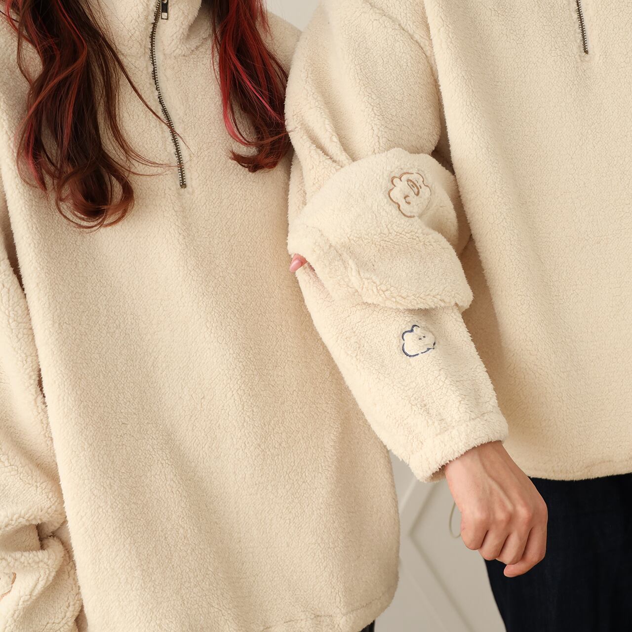 ウサクマのモコモコハーフジップ /ネイビー（MK-406） | もくもく