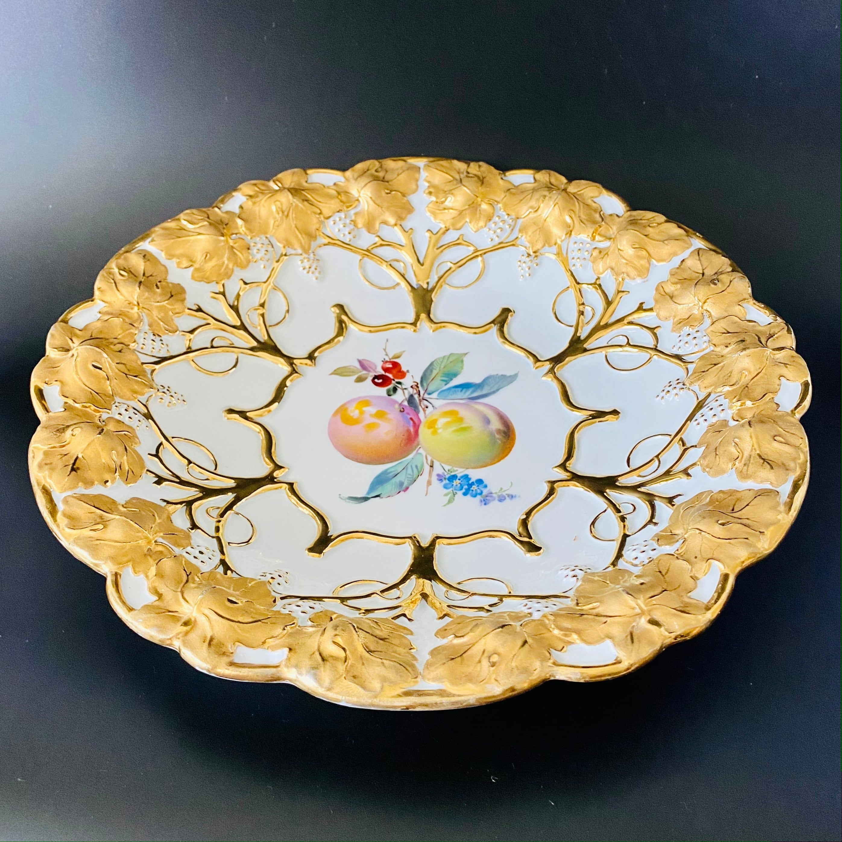 Meissen オールド マイセン 飾り皿 透かし プレート 金彩 花柄 網目