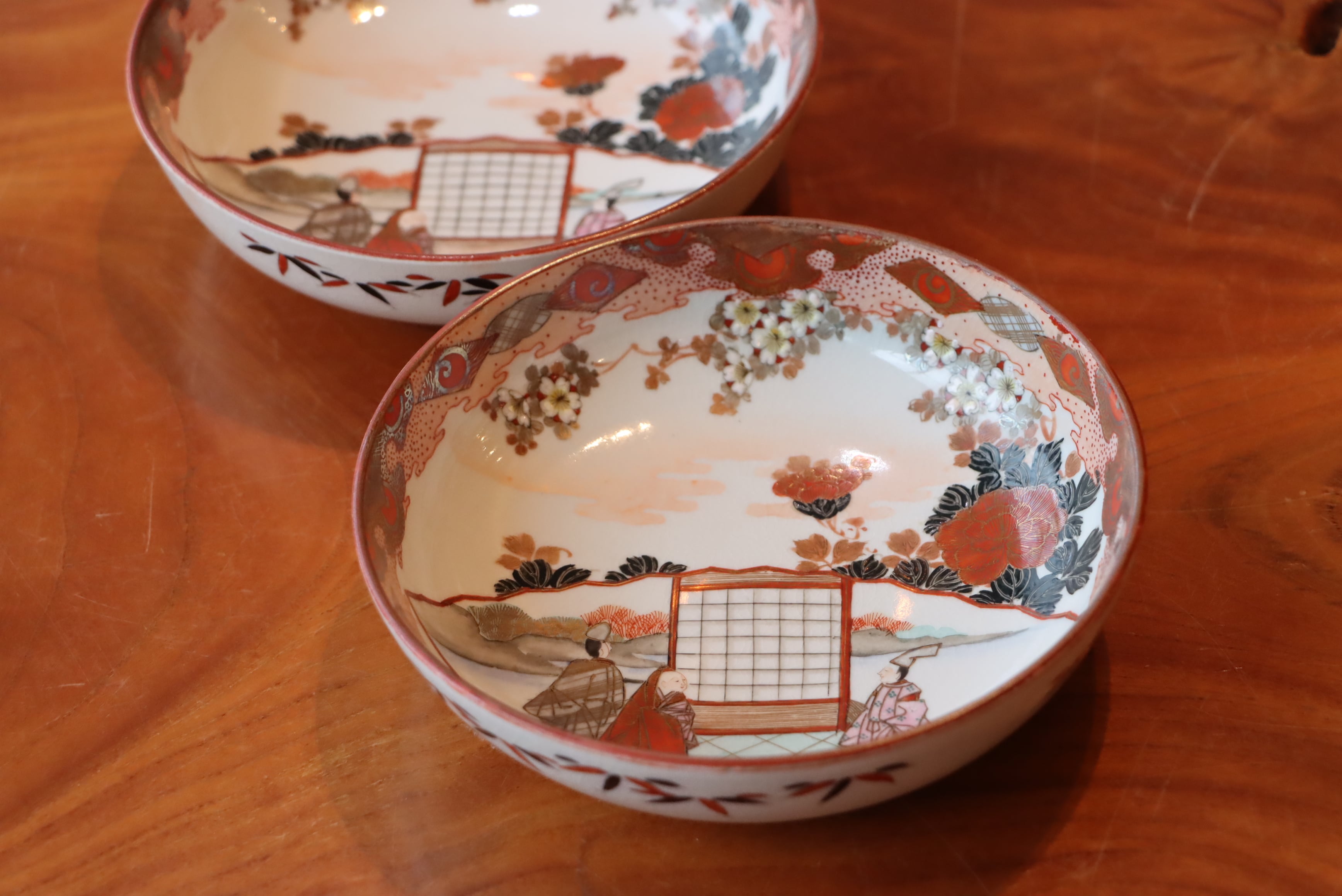 九谷焼 暁堂 赤絵 花文 変形楕円鉢 大中小 セット 上質 和食器 手描き