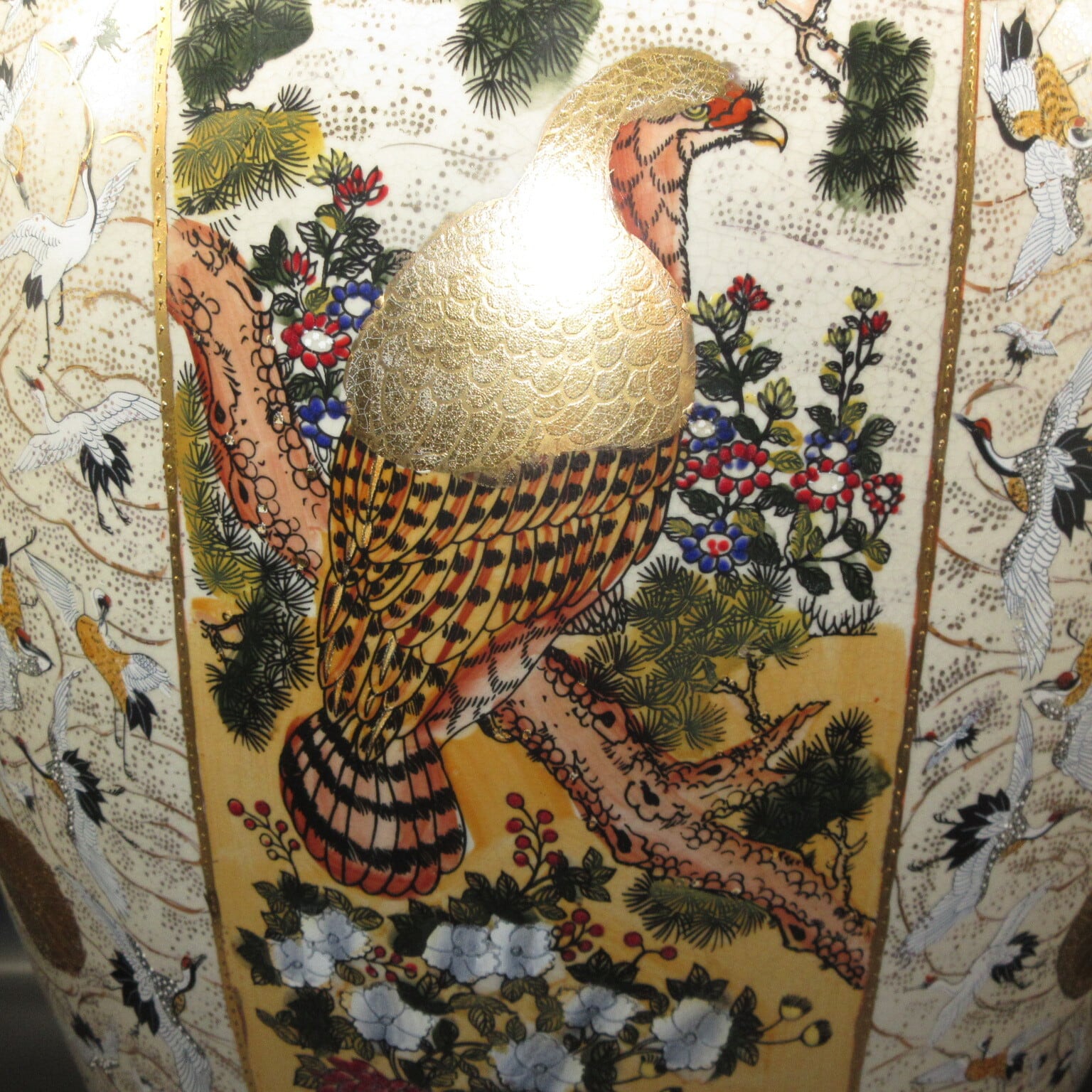 栄盛窯 瀧山作 薩摩焼 金襴手千鶴文 花鳥図 紋入 大鉢