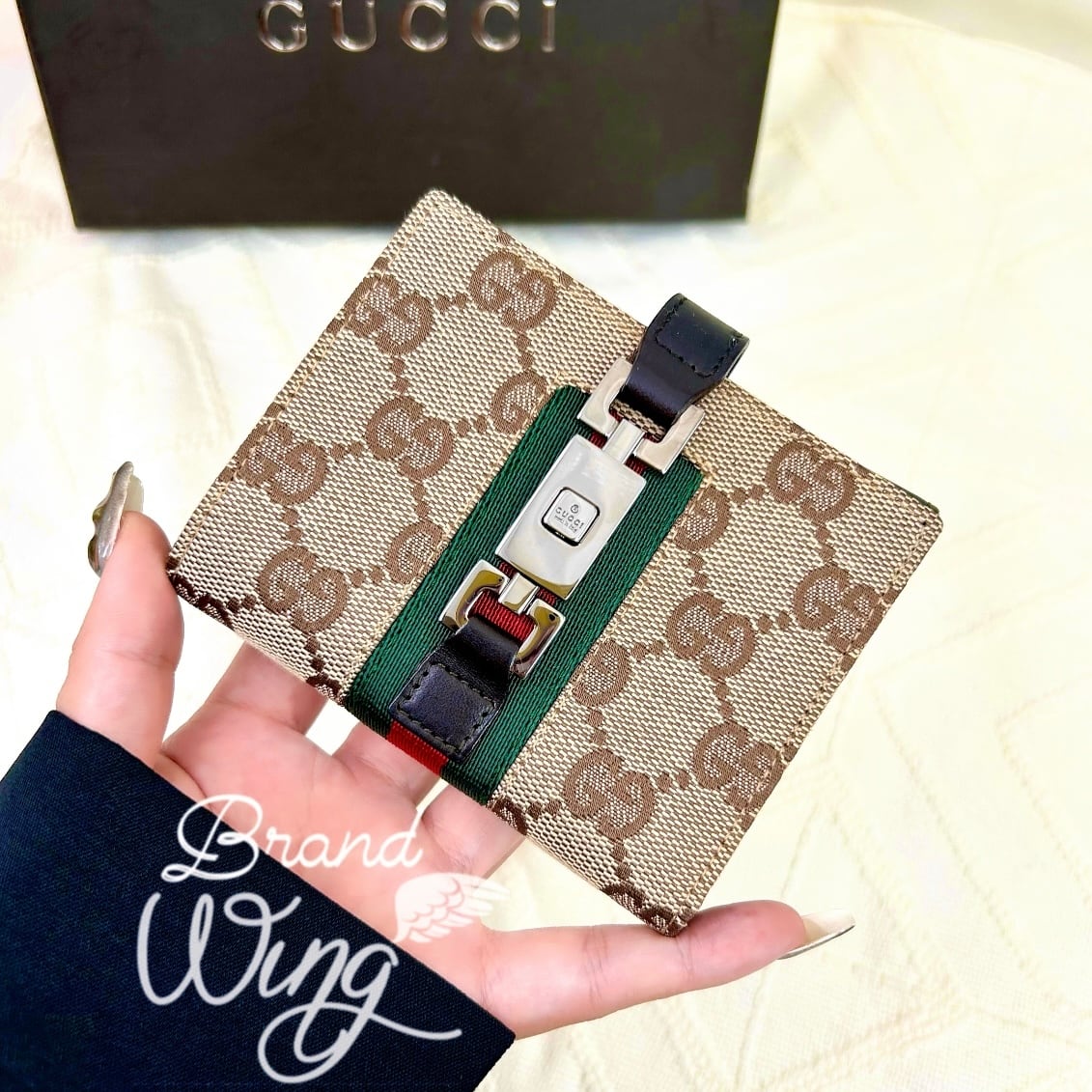 グッチ 財布 シェリーライン ジャッキー GGキャンバス 二つ折り財布