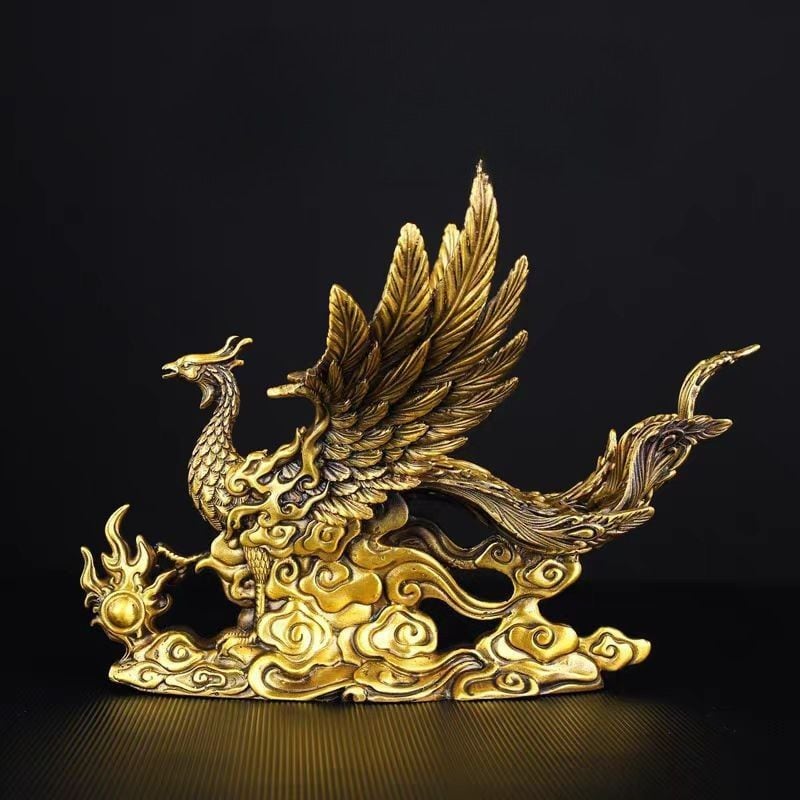 鳳凰 不死鳥 置物 オブジェ 真鍮製 風水 四霊 火の鳥 フェニックス