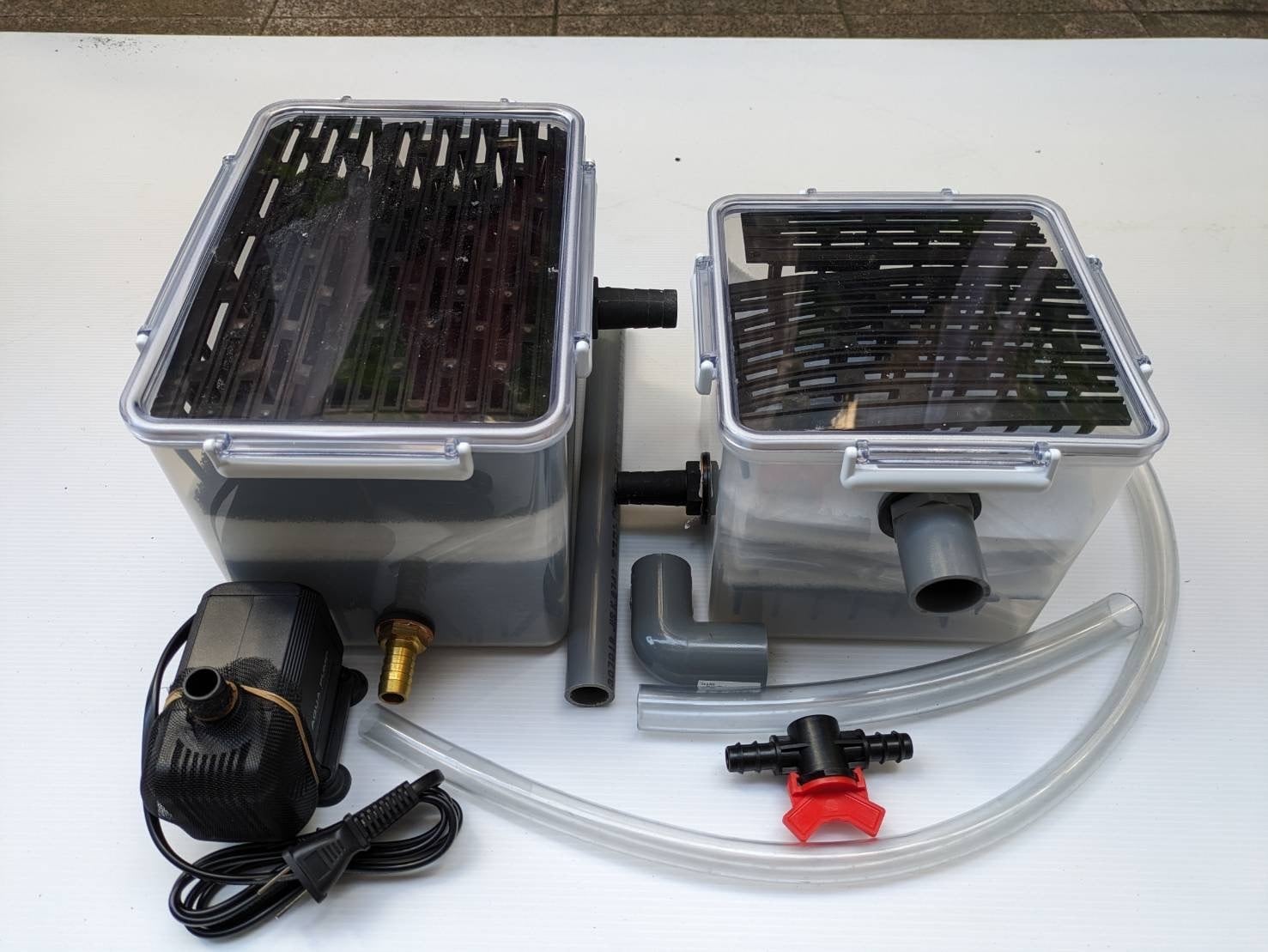 自作 濾過装置 3段ボックス クリア 濾過層 濾過器 金魚 メダカ 1,500L