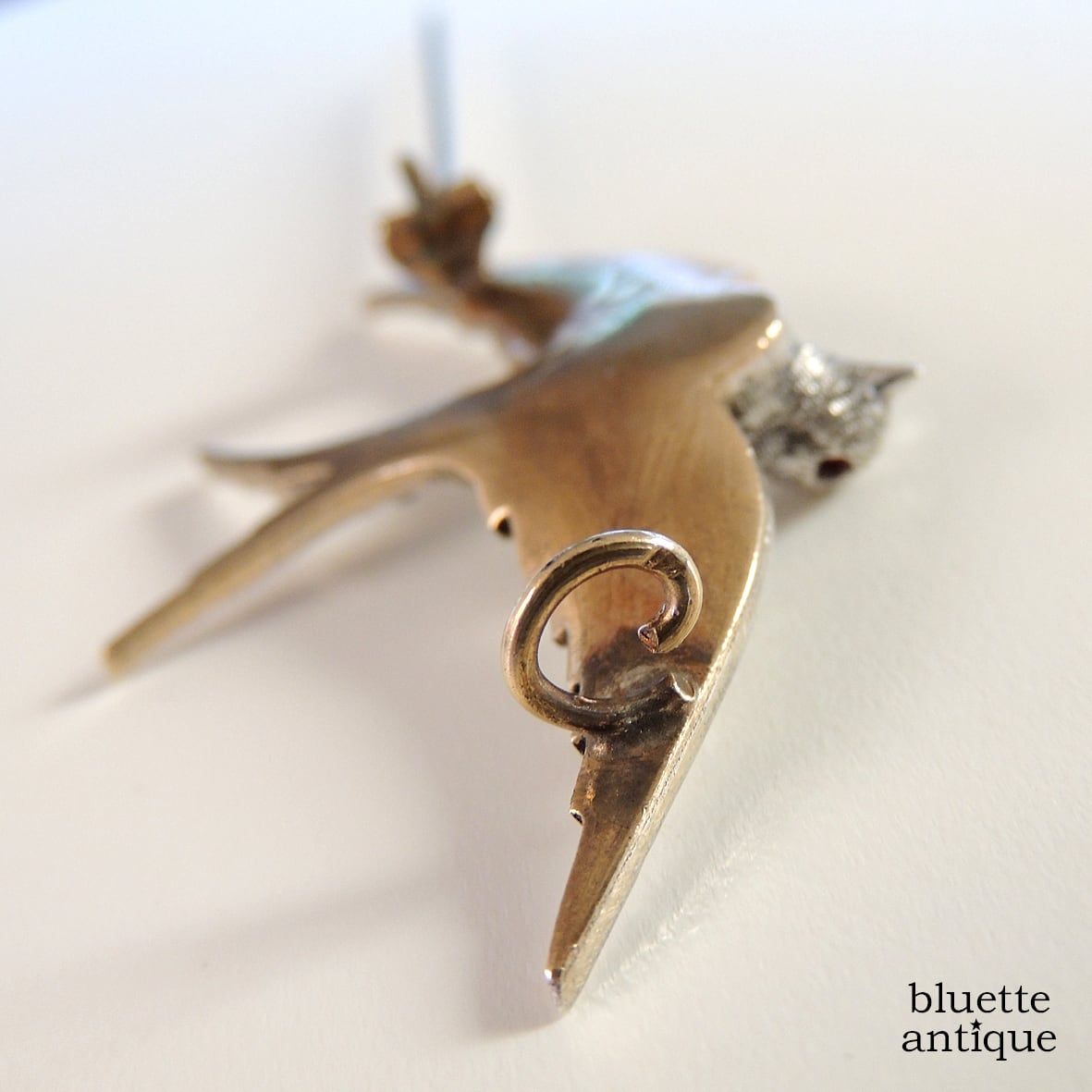 アンティーク 】 ツバメブローチ ペーストガラスシルバー900