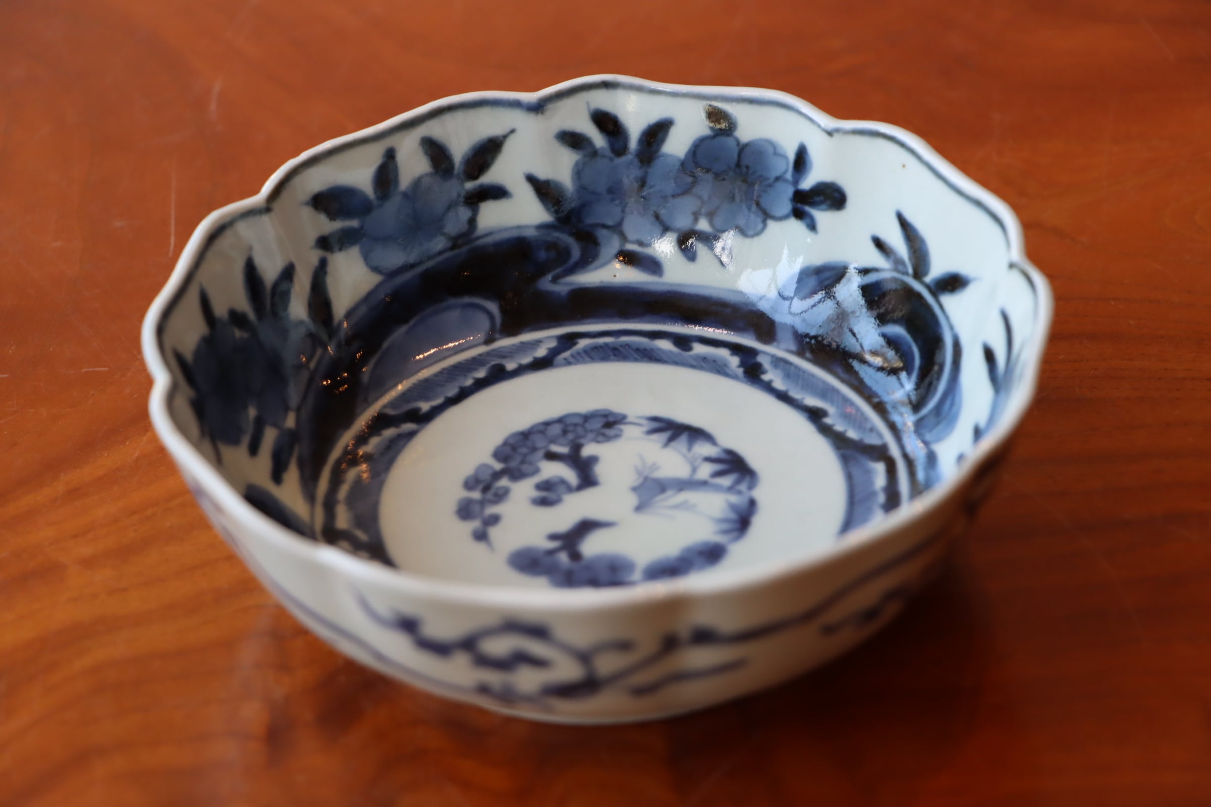 古伊万里 色絵 窓絵 菊に桔梗の図 膾皿 5客 C001AS-CWa