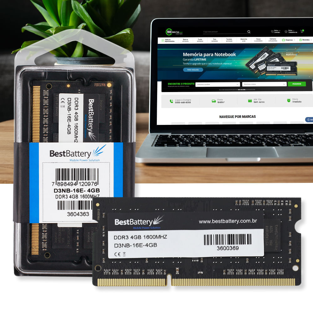 Memoria RAM 4GB DDR3 1600Mhz para Notebook Vaio - BB Baterias