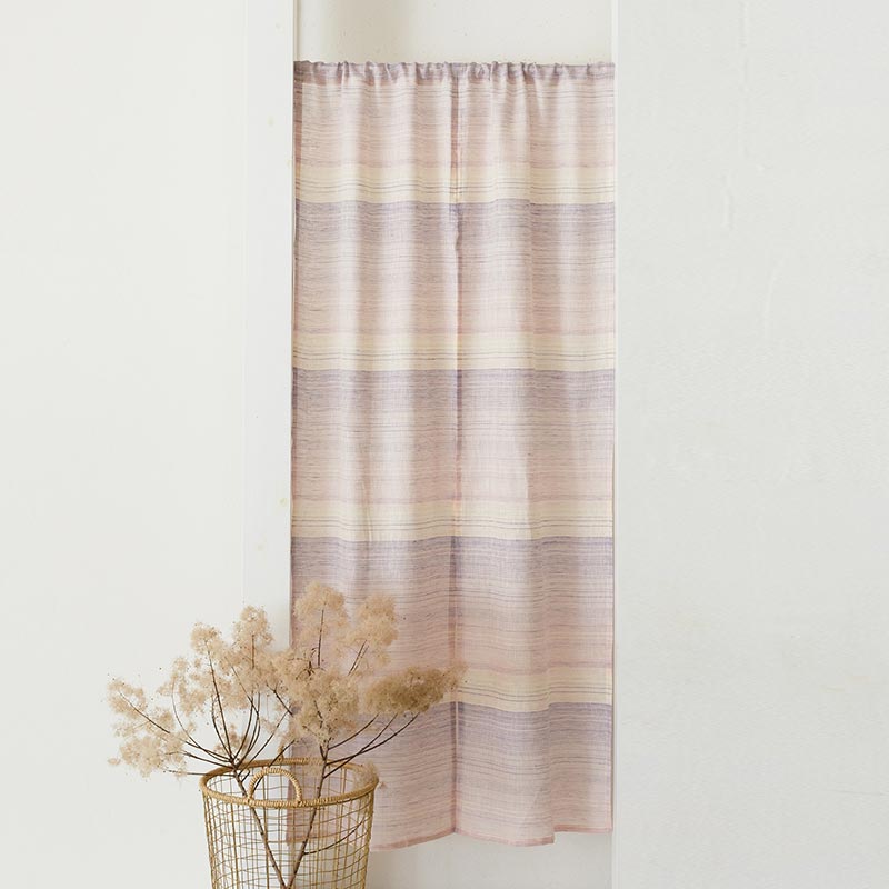 暖簾 リネン（麻）100% 薄手のれん / ボーダーイエロー / LN3023