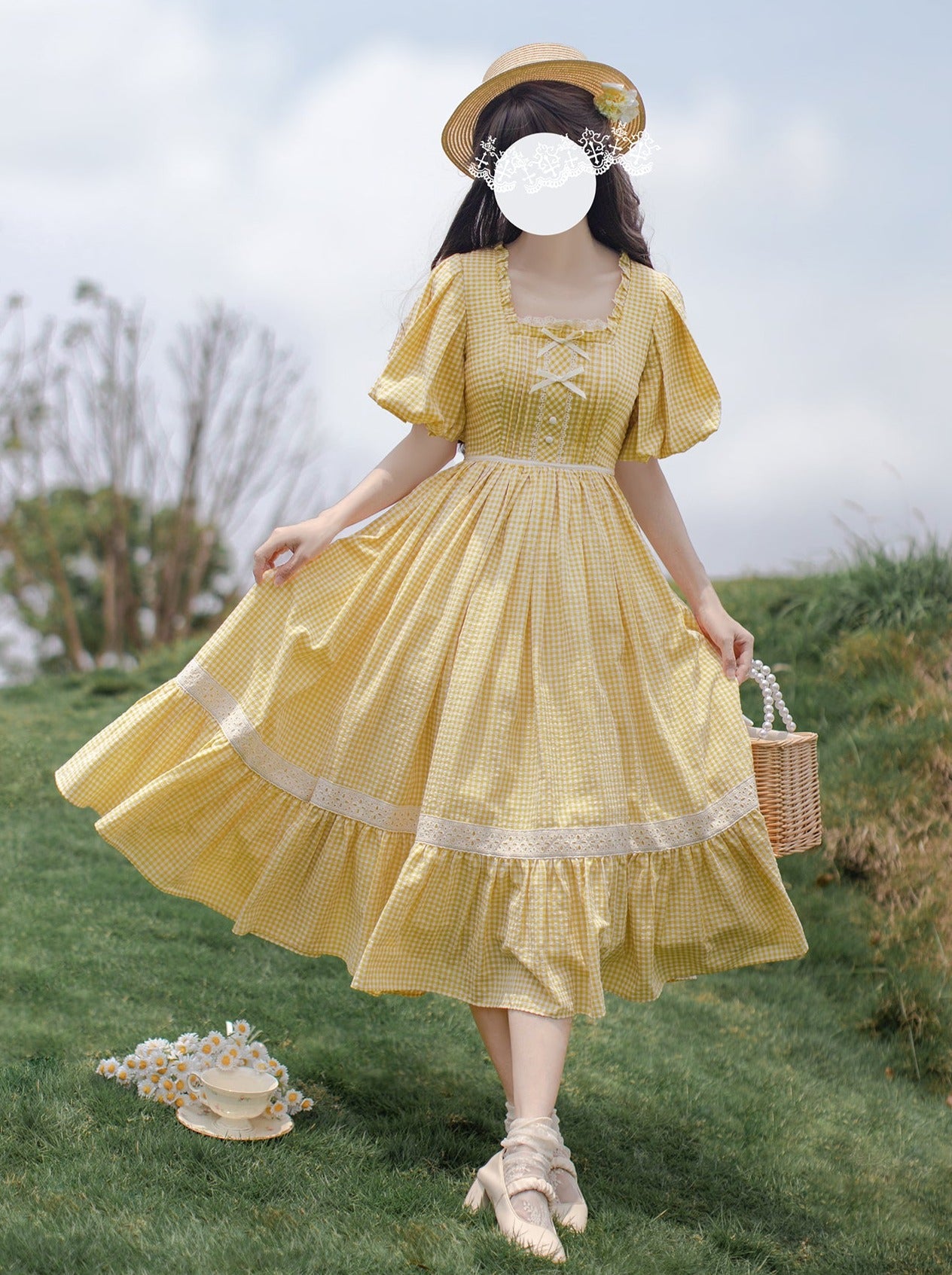 予約商品】レトロガーリーイエローワンピース+エプロン+リボン – Belchic