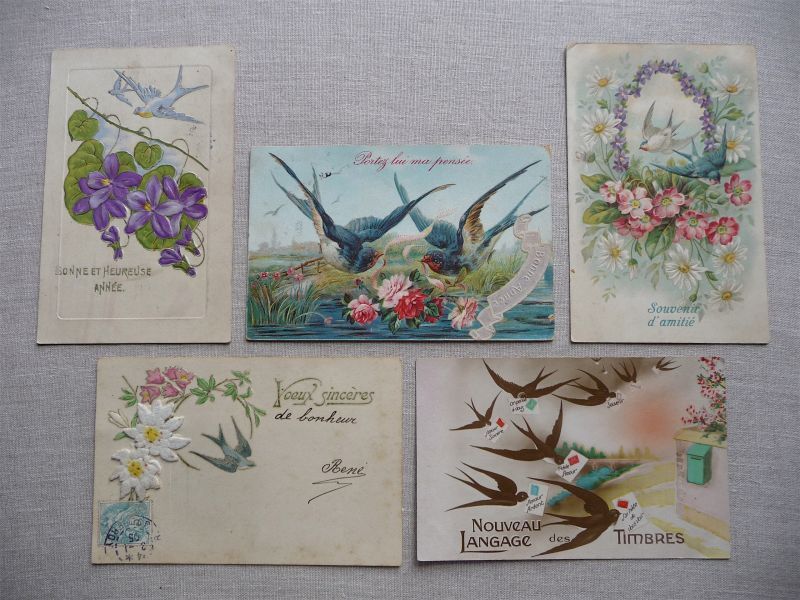 フランス アンティーク ポストカード つばめ 5枚セット C - une Belle