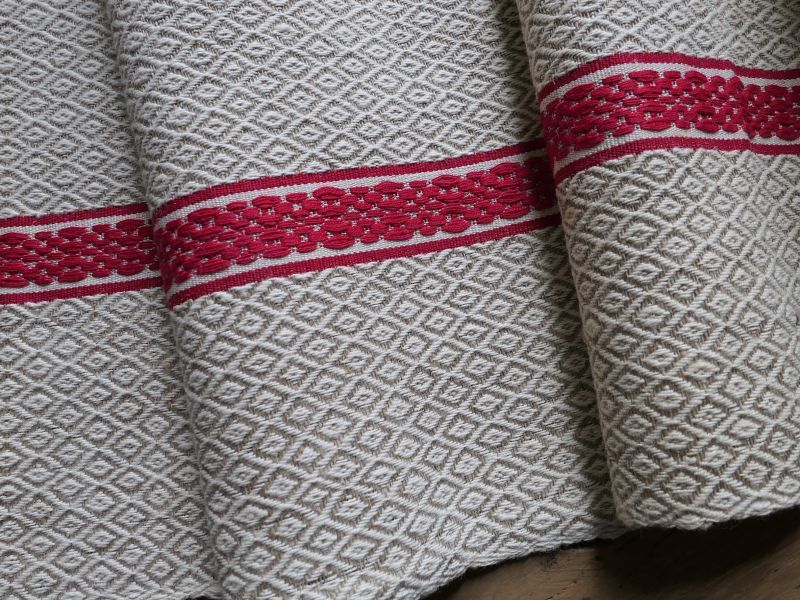 フランス アンティーク バスク織り ファブリック 赤糸刺繍 (在庫5→0