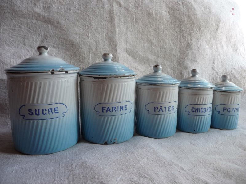フランスアンティーク BB社 ホーロー キャニスター ポット 5個セット