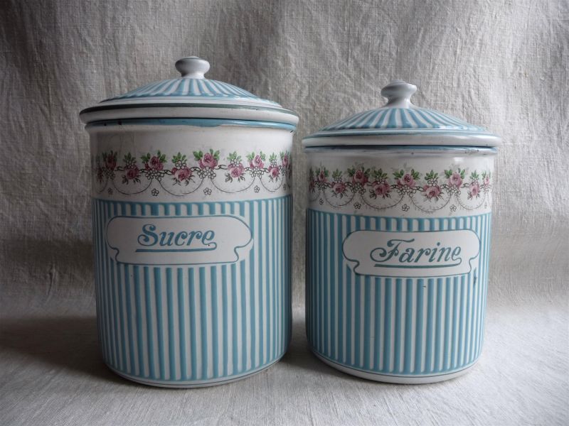 フランスアンティーク BB社 ホーローキャニスター ポット ローズ