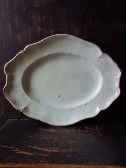 西洋骨董屋 フランスアンティーク 1700年代 花リムオーバル皿 無地