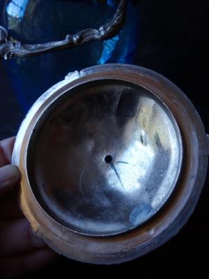 西洋アンティーク フランス 青いガラスのボンボ二エール・ビスケットジャー