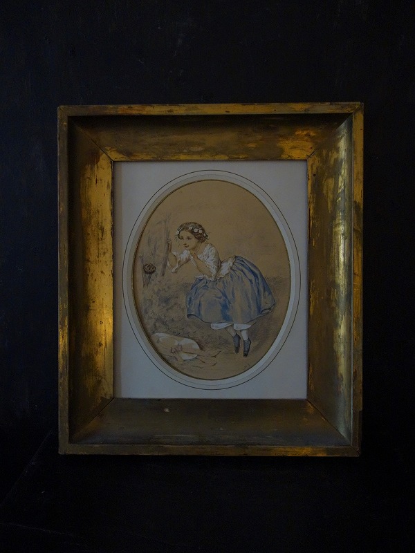 フランス♦️少女 アンティーク絵画♦️B.monvelサイン入り♦️送料込