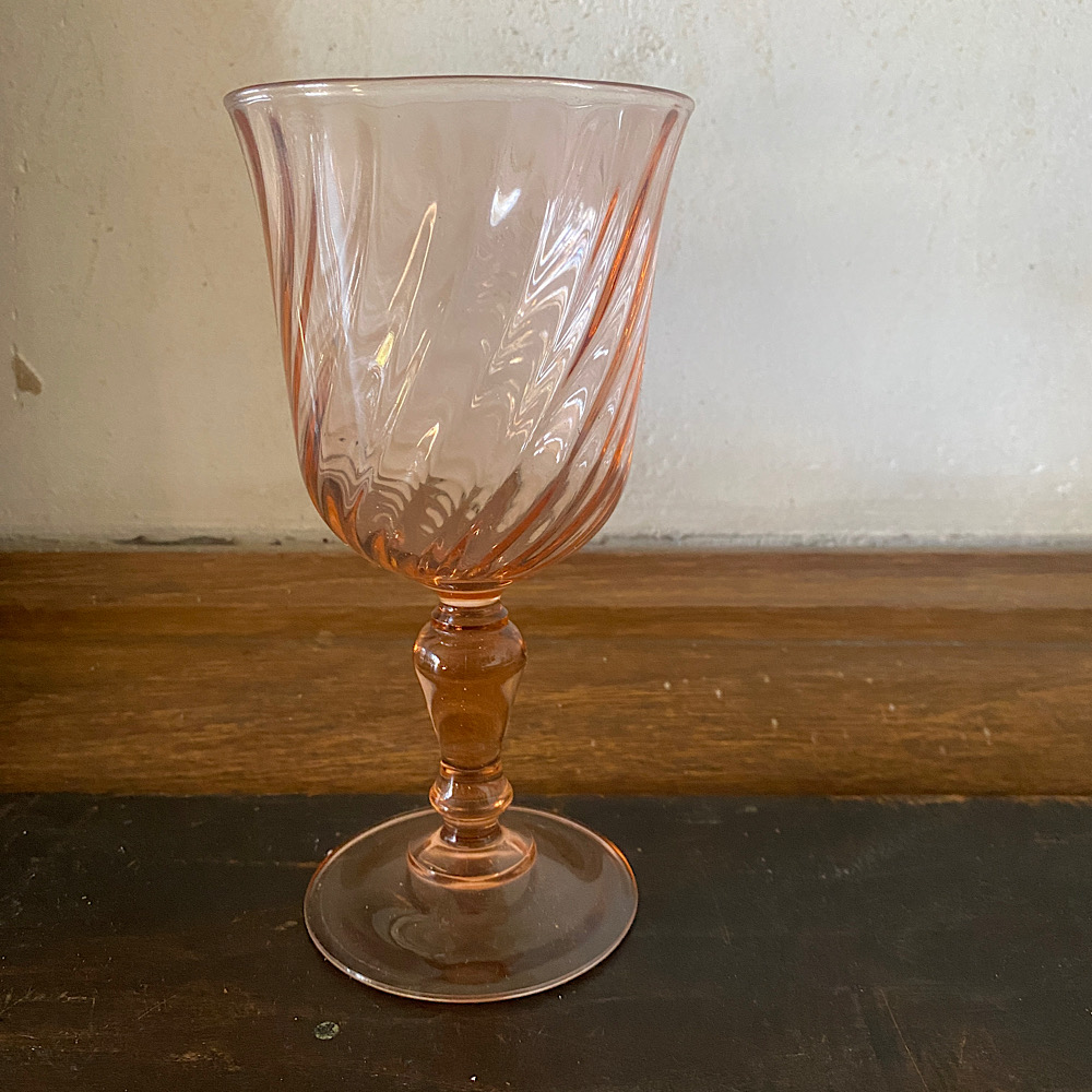 ベネチアングラスSeguso製ピンクワイングラス レース模様ヴィンテージ