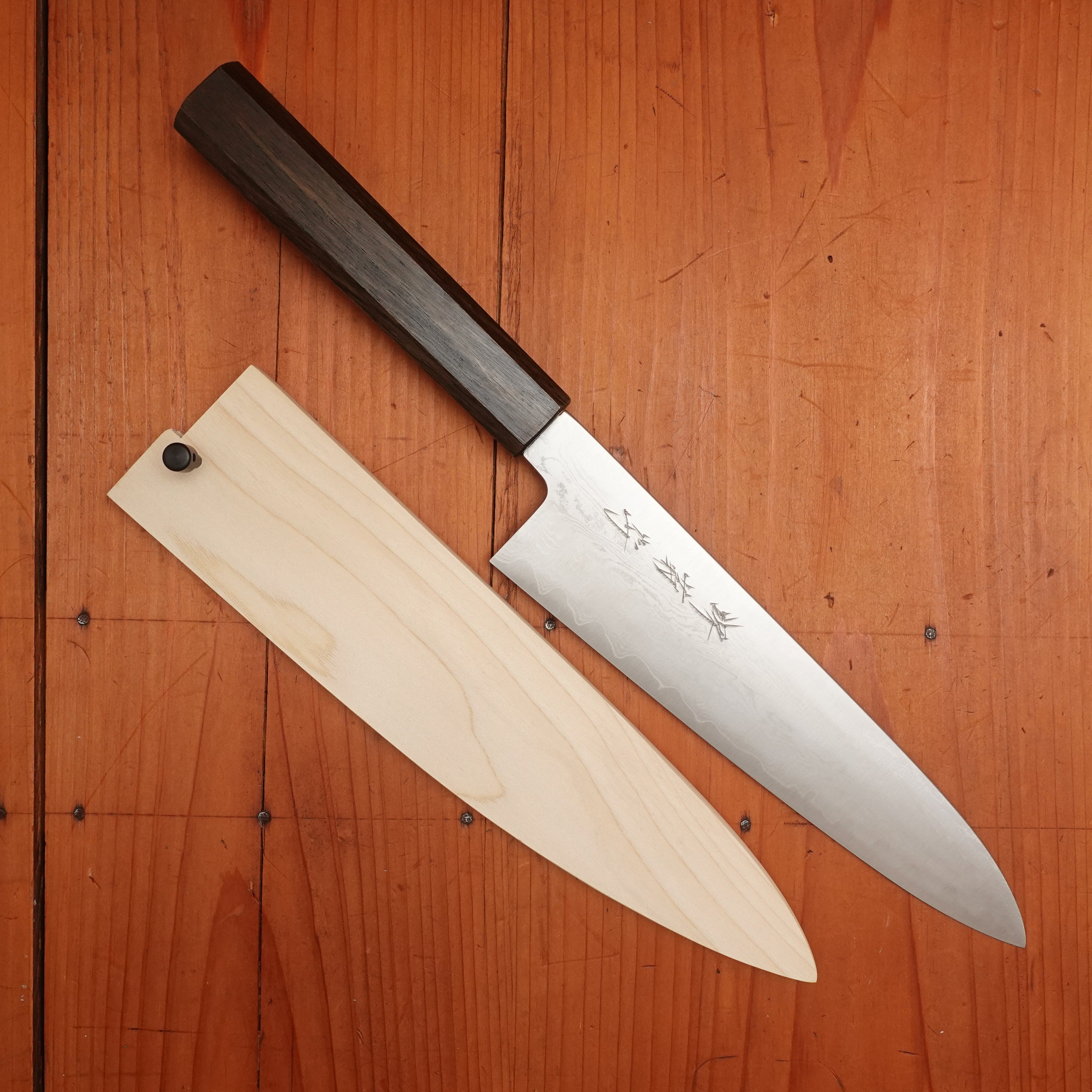 Sakai Kikumori Nakagawa V10 210mm Gyuto VG10 Damascus Oak Handle