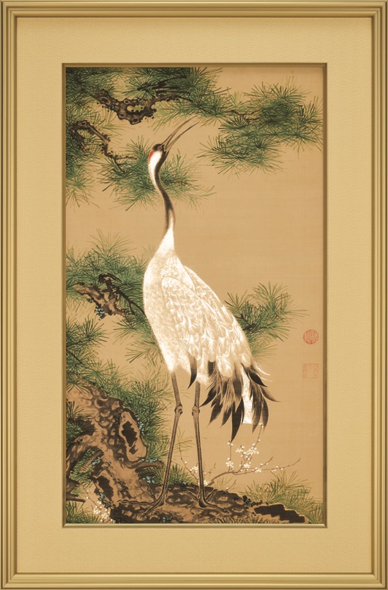 白黒の鶴と松の掛軸 鶴と松の日本画 掛け軸 水峰画 掛け軸 松竹梅鶴亀 (浅野寿峰) 送料無料